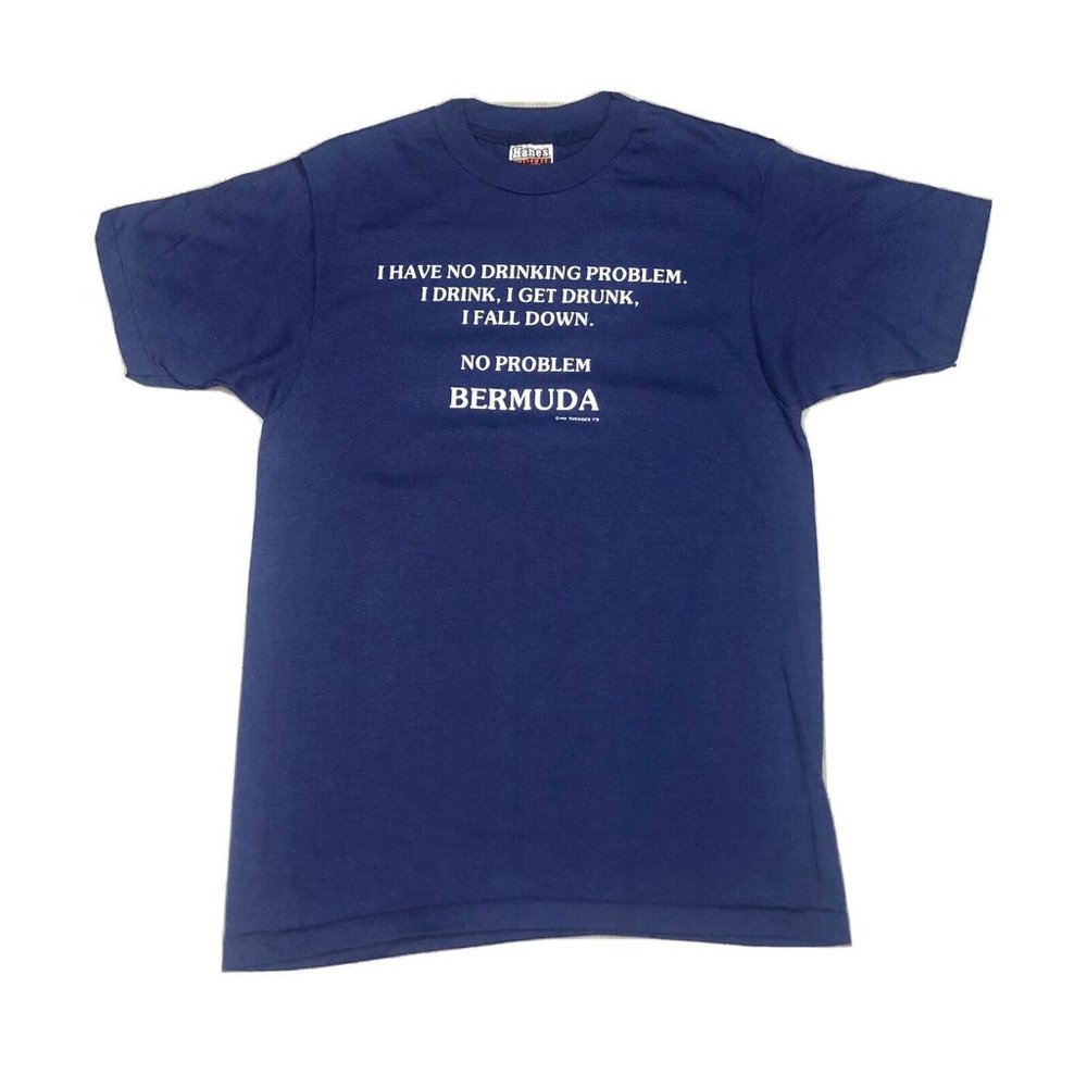 Vintage 1980s Bermuda Tuckers T Shirt Blue Hanes Fifty-fifty Combed USA Medium